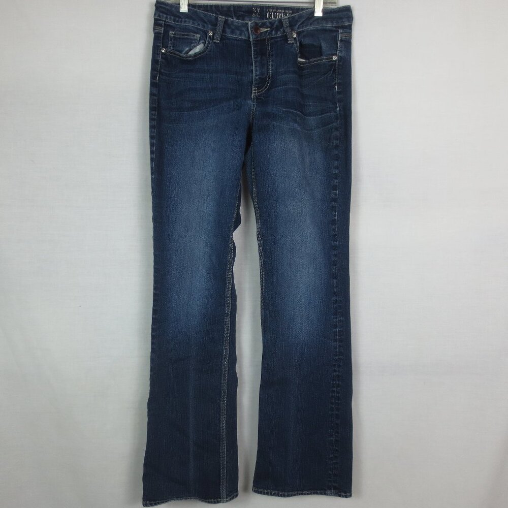 NY & Co Jeans Faded Dark Wash Denim Rhinestone Detail Stretch Bootcut Size 10